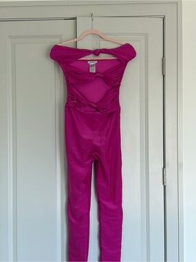 Fuchsia Off-Shoulder Jumpsuit with Twist Detail